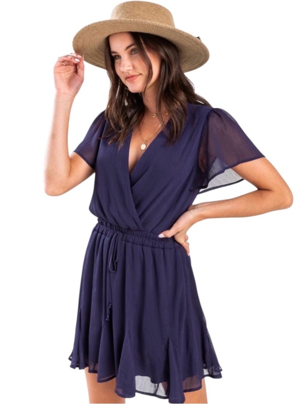 Miami x Francesca's Collection Amelia Godet Mini Dress Sz SX - Navy Blue